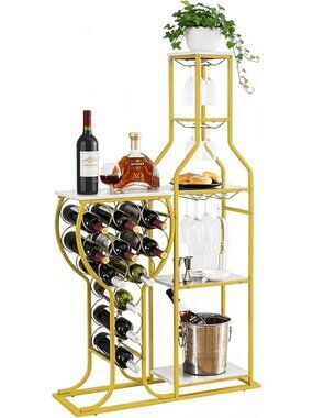 White 5-Tier Freestanding Wine Rack - Modern Wooden Storage for Home Bar